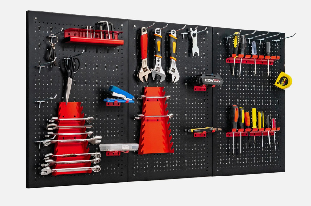 Pegboard Wall Organizer Kit 4 ft.Metal Toolboard W/ 25 Accessories & 3 Pegboards