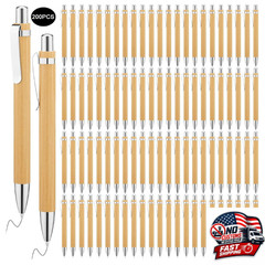 150pcs Bamboo Ballpoint Pens Bulk Wooden Retractable Black Ink 1mm Writing USA