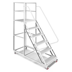 6 Step Rolling Ladder for Industrial & Warehouse w/ Handrails & 4 Lockable Wheel