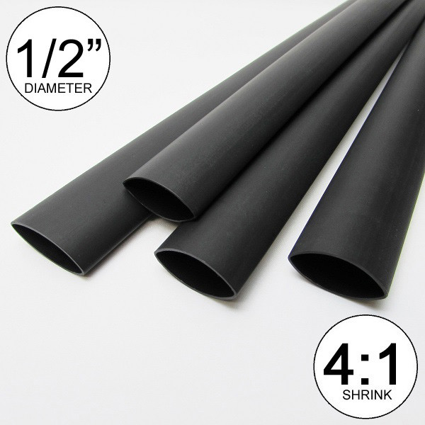 (4 FT) 1/2″ Black Heat Shrink Tube 4:1 Dual Wall Adhesive 0.5″ inch/glue/to 12mm