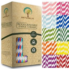 Naturalik 1000 Pack Multicolor Extra Durable Paper Straws Biodegradable –