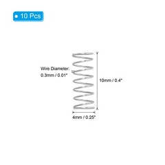 10 Pcs 304 Stainless Steel 0.3mm Wire Dia x 4mm OD x 10mm L Compression Spring