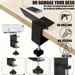 Black Removable Power Strip Holder Table Clamp Mount Fits 0.51.96 Inch