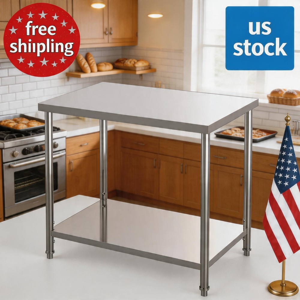Duty 2-Tier Stainless Steel Commercial Prep Table 36″x 24″x 35″ Heavy Takywep