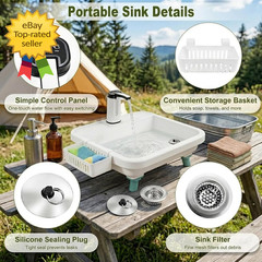 Portable Sink Electric Faucet Hand Wash Station Adjustable Height Utility Sink