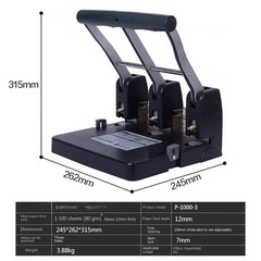 Effortless 3-Hole Punch: 100-Sheet Capacity, Manual, Heavy-Duty 3-Hole Punch