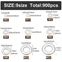 900PCS 304 Stainless Steel Flat Washer Set – Multi-Size for Repairs & DIY