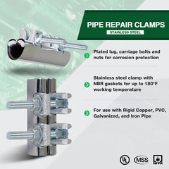 1-1/2 in. x 6 in. Long 2-Bolt IPS Pipe Repair Clamp, Stainless Steel
