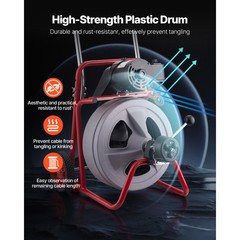 VEVOR Drain Cleaner Machine 100FT x 1/2 Inch Auto Feed with Wheels & 8 Cutters