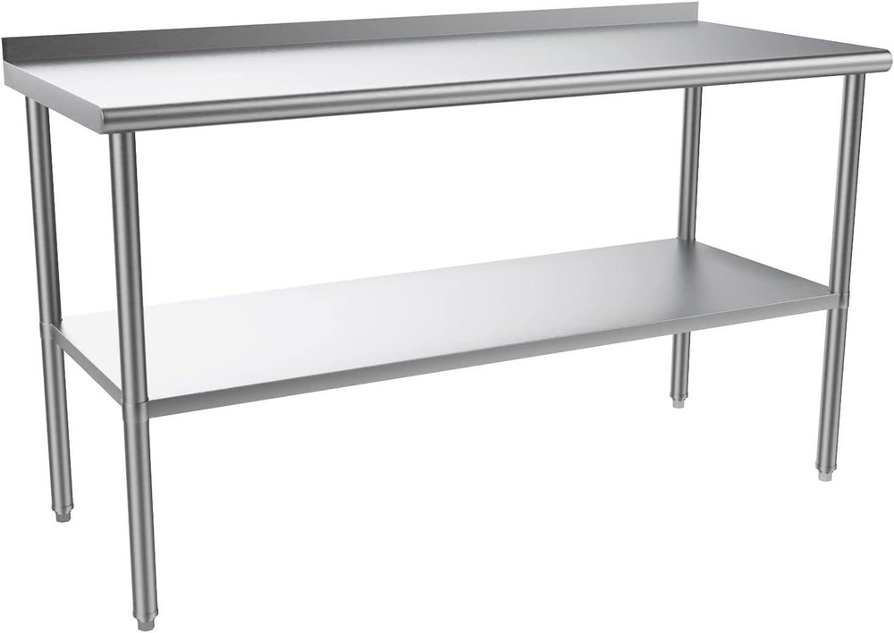 60” x 24” Stainless Steel Table for Prep & Work with Backsplash for Kitchen
