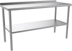 60” x 24” Stainless Steel Table for Prep & Work with Backsplash for Kitchen