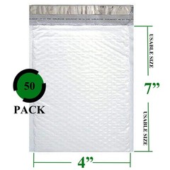 Sales4Less #000 Poly Bubble Mailers 4X8 Inches Padded 4×8 Pack of 50, White