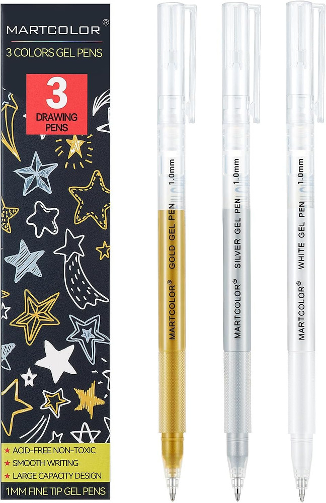 Gold Silver White Gel Pens, 1Mm Fine Point Gel Ink Pen Opaque Archival Ink Pens