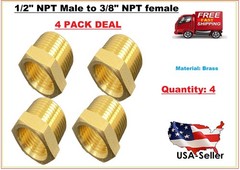 4 PK Hex Reducer Bushing 1/2″ Male x 3/8″ Female NPT Adapter Pipe Fitting Brass