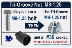 8 Pack M8-1.25 Tri Groove Security Nuts, Tamper Resistant, Anti-Theft, Trident