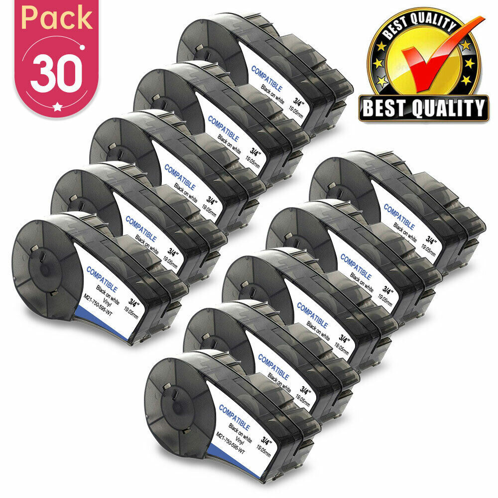 30PK For Brady BMP21 Label Cartridge M21-750-595-WT Black/White Vinyl 3/4″ x21′