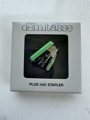 1 Vintage Green Gray White demitasse Plus Mini Stapler Japan With NO. 10 Staples