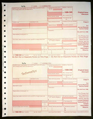 Undated IRS Tax Form 1099-OID single sheet set for 2 recipients, carbonless 5-pt