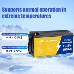 POERUNI 12V 200Ah LiFePO4 Lithium Battery 15000+ Deep Cycle BMS for Solar RV NEW
