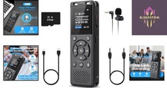 64GB Digital Voice Recorder with Playback & Voice Activation for Professionals