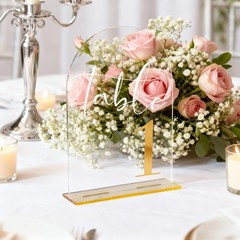 110 Clear Acrylic Arch Wedding Table Numbers Signs Gold Font Set 5×7 Inch