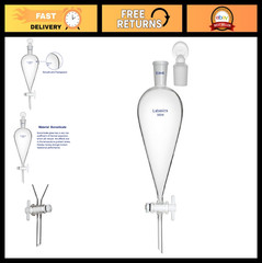 500ml Borosilicate Glass Conical Separatory Funnel with PTFE Stopcock – Lab Equi