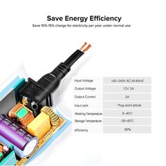 AC100-240V to DC12V3A Max 36W Suit DC12V2A DC12V1A Device Power Supply Adapte…