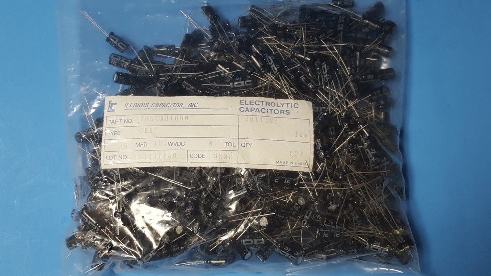 (500PCS) CAPACITOR , 106CKH100M, Illinois Capacitor, 10 UF/MF, 100V, 20%, RADIAL