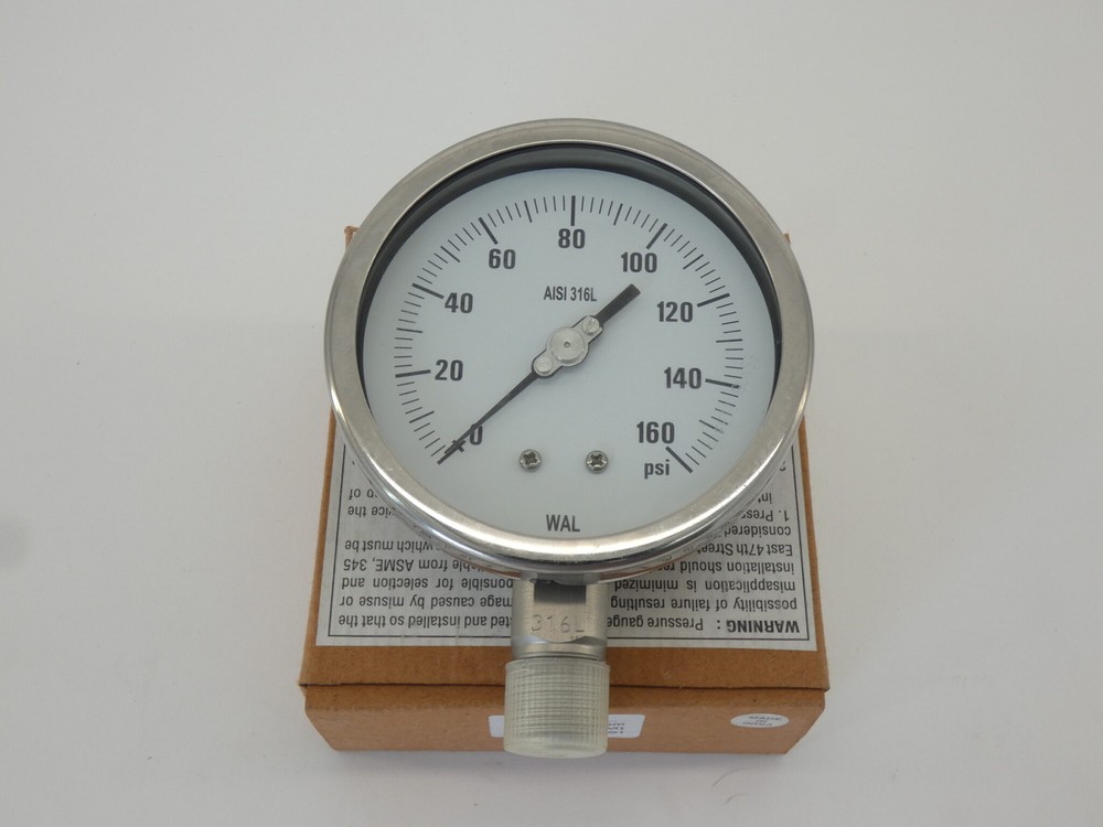 WAL Pressure Gauge, 4″, 1/2″ NPT Bottom, 0-160 PSI – NEW Surplus!