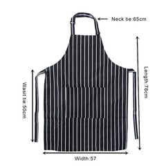 1Pc Adjustable Chef Apron with Two Pockets Striped Kitchen Bib for Men and Women