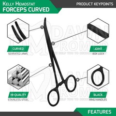 3 Pcs Kelly Hemostat Forceps 5.5″ Curved Full Black Surgical Instruments Set