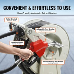VEVOR Fuel Hose Reel Retractable Diesel Hose Reel 3/4″ x 50′ Auto Fueling Nozzle