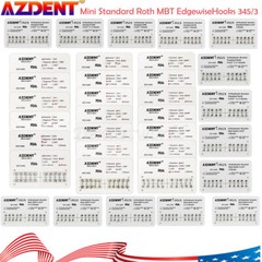 10X AZ Dental Ortho Metal Brackets Braces Mini/Standard Roth/MBT .022 Hooks 345