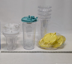 Lot of 7: Assorted DeRoyal, Bemis & More Medical Suction Cannisters With Lids