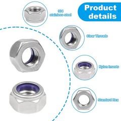 Yinpecly 40PCS M8 Locknuts M8x1.25mm Nylon Insert Hex Lock Nuts 304 Stainless…