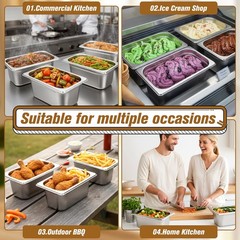 4 Pack 1/9 Size 4 Inch Deep Stainless Steel Hotel Pan With Lid Prep Tray