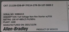 Allen Bradley 2112B-EDB-6P-7FE1H-27R-50-107-9000 Size 4 Starter Bucket 120v-ac