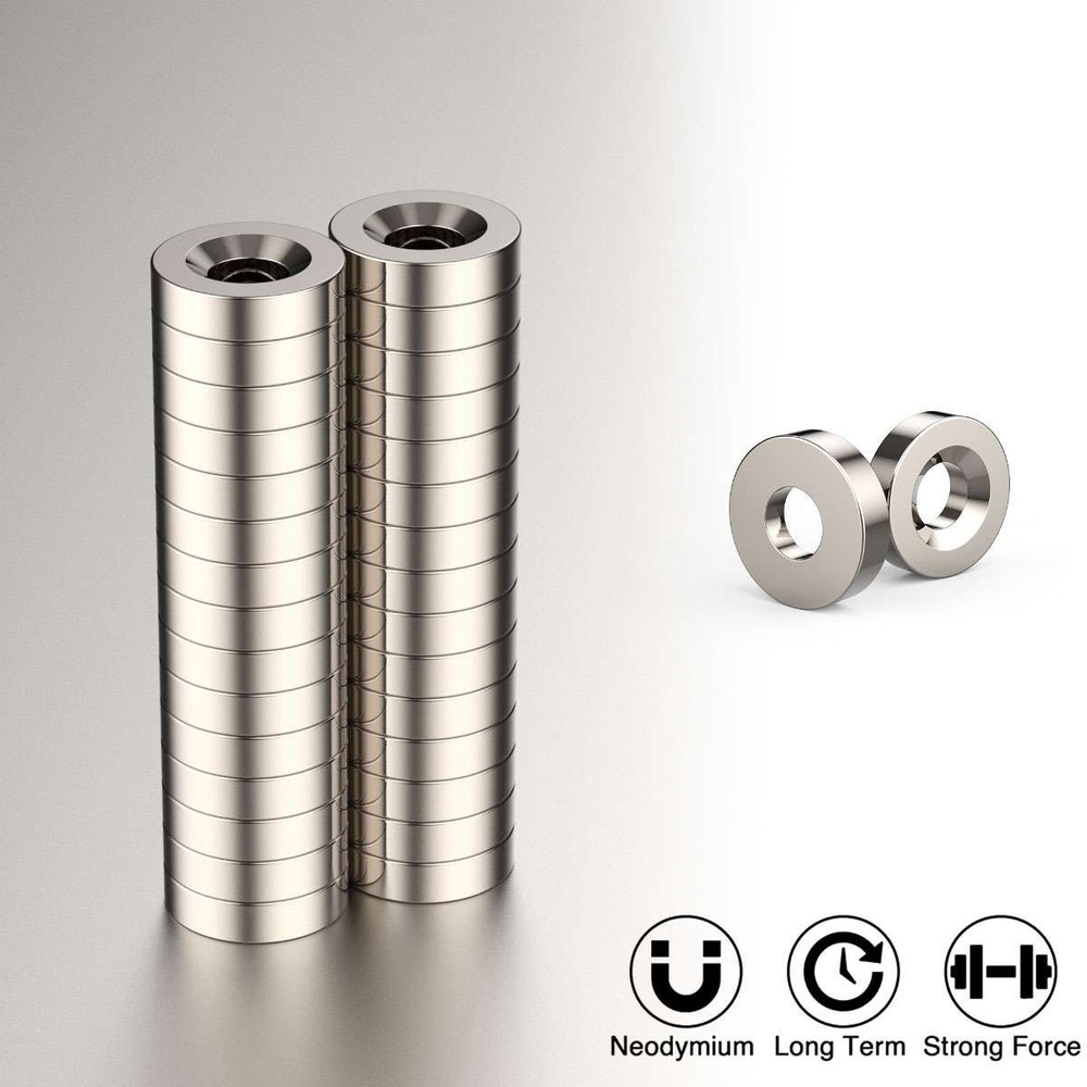 10/20/50 Strong Countersunk Ring Magnets 1/2″x1/8″ Hole 4mm Rare Earth Neodymium