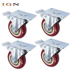 Red Caster Wheels 4″ Locking Casters With Brake Swivel Plate Castor 4 Pcs Caster