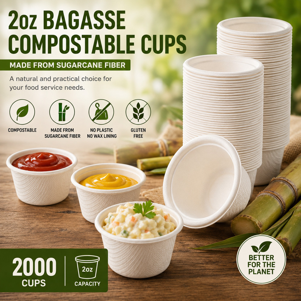 Fiber Sugarcane 2000 Pack 2 Oz Bagasse Disposable Cups Takeout Party Catering
