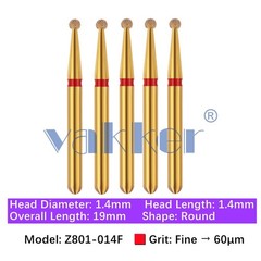 5/pk Dental Zirconia FG Diamond Burs & Holder Round Shape Cutting Polishing Burs