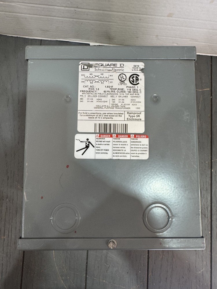 NEW TAKEOUT SQD 1.5S1F Transformer 1.5 kVA 240x480V to 120/240V 1-Phase NEMA 3R