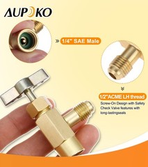 R1234YF Self-Sealing Can Tap with R134A Tank Adapter, 1/2’’ to 1/2 Inches