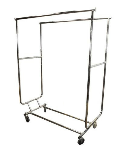Retail Double Bar Clothes Display Rack Fixture Garment Hanger W/ Wheels