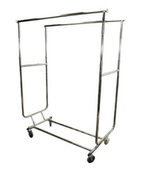 Retail Double Bar Clothes Display Rack Fixture Garment Hanger W/ Wheels