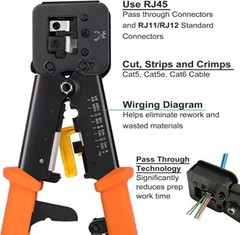 RJ11 RJ12 RJ45 Crimp Tool Pass Thru Cat5 Cat5e Cat6 Cutter Stripper Crimper Tool