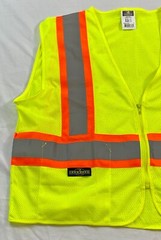 men’s neon yellow safety work vest size large mesh sleeveless zip front reflect
