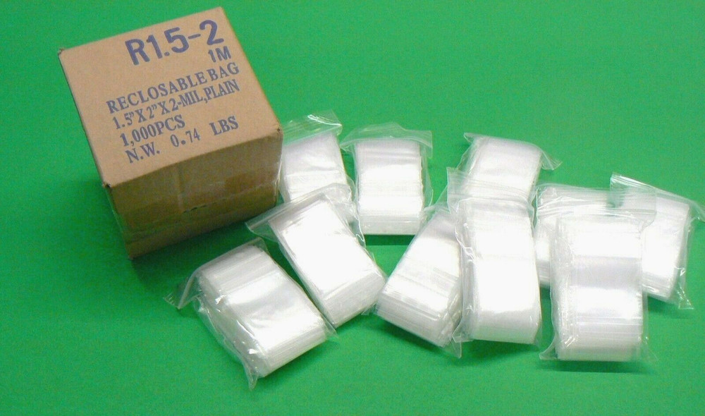 1000 Small Bags 1-1/2″ x 2″ Reclosable 2mil Clear Reloc Zippit 1.5×2 1000 Pcs