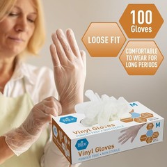 Disposable Clear Vinyl Gloves, Medium Pack of 100, Ideal for Cleaning and More