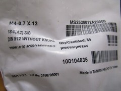 M4-0.7 x 12mm L 3mm Hex A2-70 Plain Stainless Steel Socket Head Cap Screw QTY 50